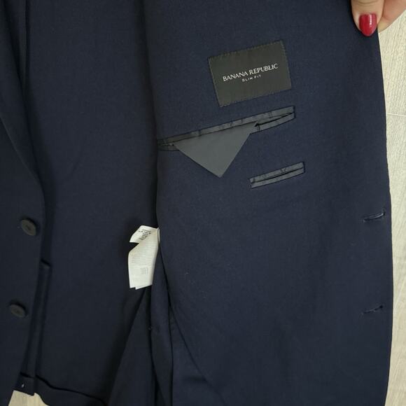Banana Republic Blazer Men 42R Slim Fit Navy Blue Suit Jacket Sport Coat Stretch - Picture 7 of 16